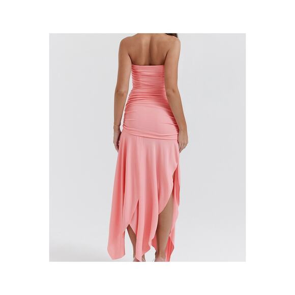 House of CB Ivana Apricot Gathered Asymmetric Maxi Dress Size S Small - Picture 4 of 10